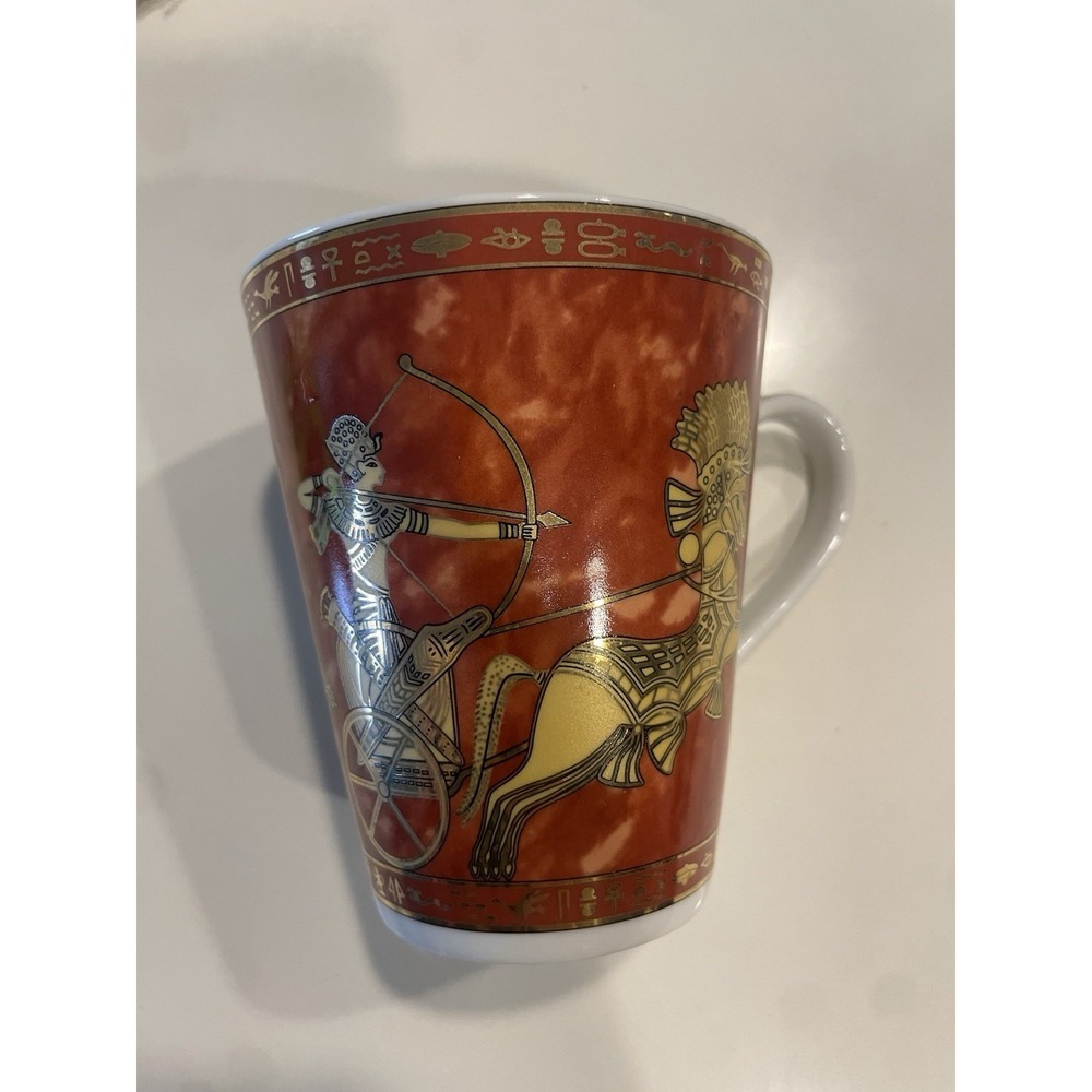 Vintage Egyptian Turkish Porcelain Cup chariot battle or hunt scene hieroglyphic - Picture 3 of 8
